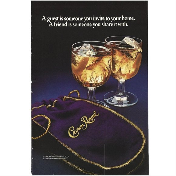 Crown Royal Whiskey Bag 1984 Vintage Print Ad 9 inch Tall - Picture 1 of 4